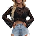 thumbnail image 1 of Women Crochet Tops Long Sleeve Hollow Out Crewneck Crochet Knit Sweater, 1 of 8