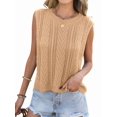 thumbnail image 1 of Women Crochet Tops Sleeveless Knit Sweater Vest Tank Top Khaki M, 1 of 6