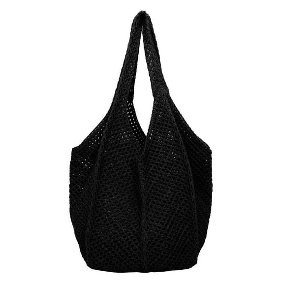 Women Crochet Tote Bag Fashion Knitted Bag Summer Mesh Beach Bag (Black) Shoulder Bags for Women
