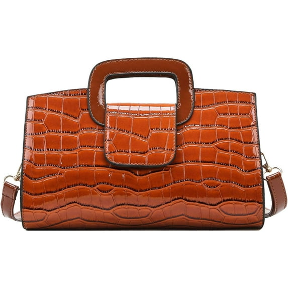 Women Crocodile Pattern PU Leather Crossbody Bag Flap Top Handle Bag Handbag