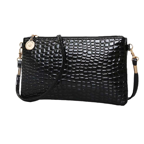 Women Crocodile Pattern Solid Color Zipper Crossbody Shoulder Bag Phone Holder