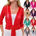 thumbnail image 1 of Women Crop Cardigan Sheer Mesh Shrug for Dress Bolero Tie Front 3/4 Sleeve Tops Red L, 1 of 6