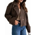 thumbnail image 1 of Women Crop Double Breasted Pea Coat Work Office Cropped Jacket with Pockets Dark Brown S, 1 of 8