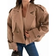 thumbnail image 1 of Women Crop Double Breasted Pea Coat Work Office Cropped Jacket with Pockets Khaki S, 1 of 9