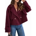thumbnail image 1 of Women Crop Double Breasted Pea Coat Work Office Cropped Jacket with Pockets Wine Red M, 1 of 8