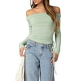 thumbnail image 1 of Women Crop Long Sleeve Tops Drawstring Basic Off-Shoulder Shirt Casual Pullovers for Club Streetwear Aesthetic Clothes, 1 of 10