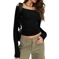 thumbnail image 1 of Women Crop Off-Shoulder Tops Solid Color Long Sleeve Shirt Casual Pullovers for Club Streetwear Aesthetic Clothes, 1 of 9