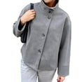 thumbnail image 1 of Women Crop Pea Coat Winter Loose Casual Short Jacket Outwear Gray S, 1 of 7