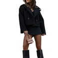 thumbnail image 1 of Women Crop Pea Coat Wool Blend Office Work Lapel Collar Short Winter Jacket Trench Coat Black M, 1 of 8