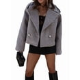 thumbnail image 1 of Women Crop Pea Coat Wool Blend Office Work Lapel Collar Short Winter Jacket Trench Coat Gray M, 1 of 8
