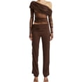 thumbnail image 1 of Women Crop Shirt, Long Sleeves Off Shoulder Pleated Solid Color Casual Party Street Summer Tops, 1 of 7