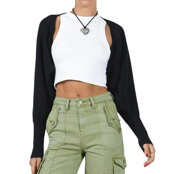 Women Crop Shrug Sweaters Casual Solid Color Long Sleeve Knit Cardigan Open Front Jacket for Dress Streetwear