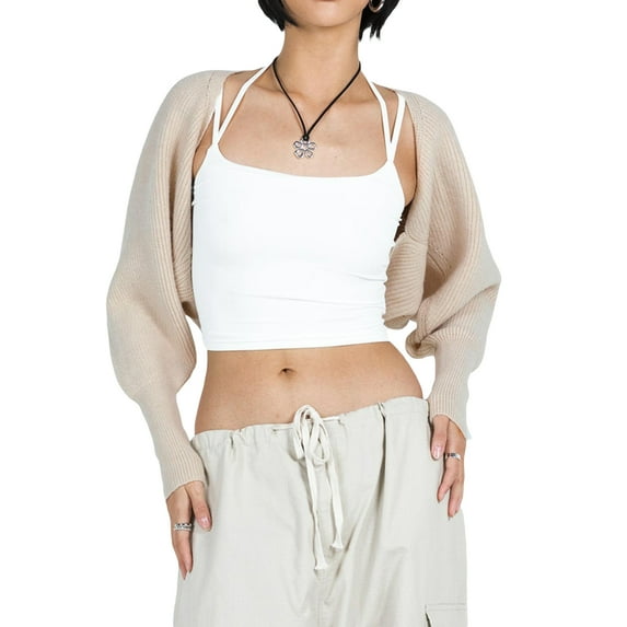 Women Crop Shrug Sweaters Casual Solid Color Long Sleeve Knit Cardigan Open Front Jacket for Dress Streetwear