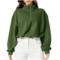 thumbnail image 1 of Women Crop Sweatshirts Half Zip Cropped Pullover Fleece Cotton Drawcord Hem Workout Sports Fall Casual Clothes (XL, Army Green), 1 of 7