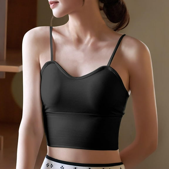 Women Crop Tank Top Slim Fit Vneck Camisole with Pad Comfy Spaghetti Strap Blouses Fashion Solid Sleeveless Pullover Tshirts Casual Clothing