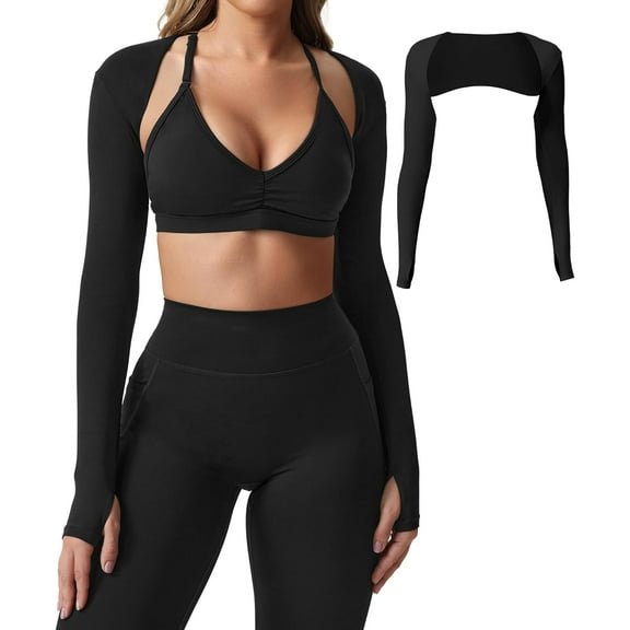 Women Crop Top Long Sleeve Bolero Open Front Workout Cropped Shirts Sports Shrug