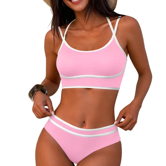 Women Crop Tops Bikini Set, Spaghetti Strap Push-up Bra High Waist Cheeky Bottom Bathing Suit Sport Two Piece Swimsuit Sets