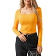thumbnail image 1 of Women Crop Tops Solid Color Ribbed Scoop Neck Long Sleeve T-Shirts Spring Autumn Slim Fit Bottoming Shirts, 1 of 6