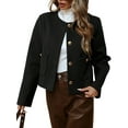 thumbnail image 1 of Women Cropped Blazer Jacket Collarless Button Down Business Casual Fall Outfits Winter Coats Black XL, 1 of 9