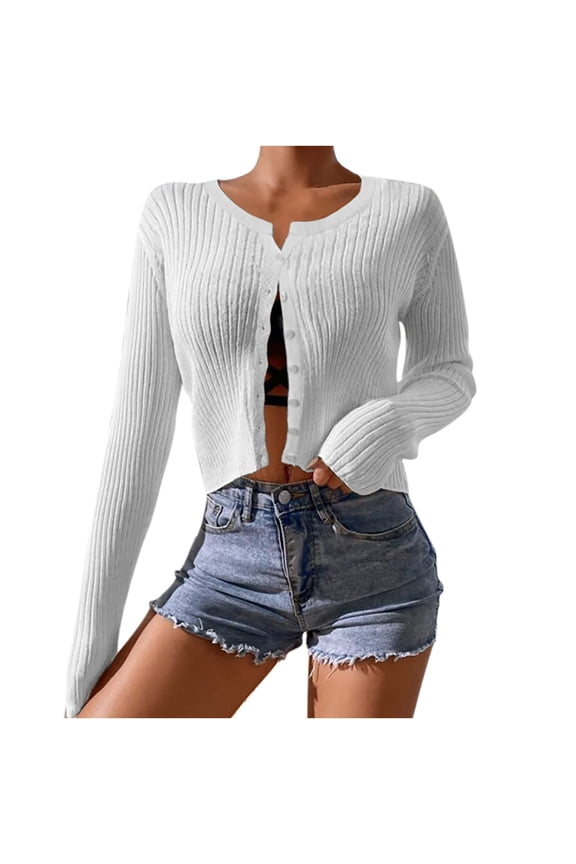 Women Cropped Cardigan Bolero Shrug Long Sleeve Button Down Knit Sweater Ribbed Y2K Fitted Cover Up for Dresses
