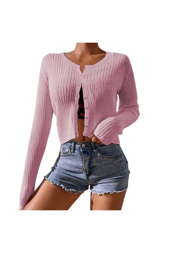 Women Cropped Cardigan Bolero Shrug Long Sleeve Button Down Knit Sweater Ribbed Y2K Fitted Cover Up for Dresses