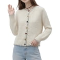 thumbnail image 1 of Women Cropped Cardigan Sweaters Crewneck Button Down Cardigan Apricot One size, 1 of 9
