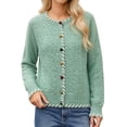 thumbnail image 1 of Women Cropped Cardigan Sweaters Crewneck Button Down Cardigan Green One size, 1 of 9