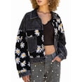 thumbnail image 1 of Women Cropped Corduroy Shacket Daisy Floral Button Down Fleece Varsity Crop Jacket Fall Patchwork, 1 of 7