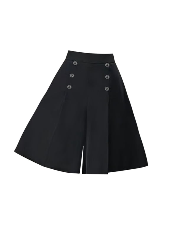 Women Cropped Culottes Loose Five Points Culottes for Travel Shopping Street Black XL