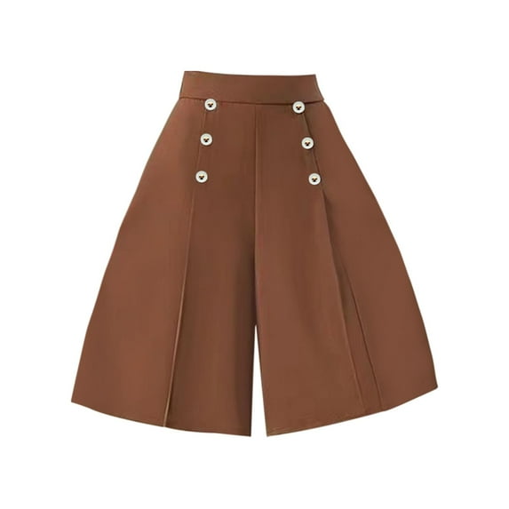 Women Cropped Culottes Thin Wide Leg Pants Summer for Camping Street Holiday Caramel S