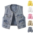 thumbnail image 1 of Women Cropped Denim Vest Plus Size Crew Neck Sleeveless Solid Color Vintage Washed Vest Jacket for Casual Layering Streetwear, 1 of 4