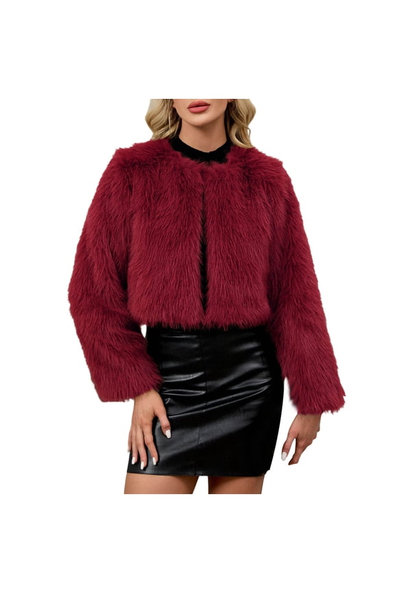 Women Cropped Faux Fur Coat Faux Fur Jacket Women Zip Up Cropped Fur Coats Warm Plush Jacket Soft Fluffy Outerwear Trendy Fashion Party Club Short Jacket