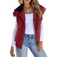 thumbnail image 1 of Women Cropped Hooded Zip Up Quilted Sleeveless Jackets Fall Light-Weight Coat with Pockets Wine Red S, 1 of 8
