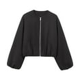 thumbnail image 1 of Women Cropped Jacket Long Sleeve Zip Up Bomber Coat Casual Streetwear Loose Fit Short Outerwear, 1 of 3