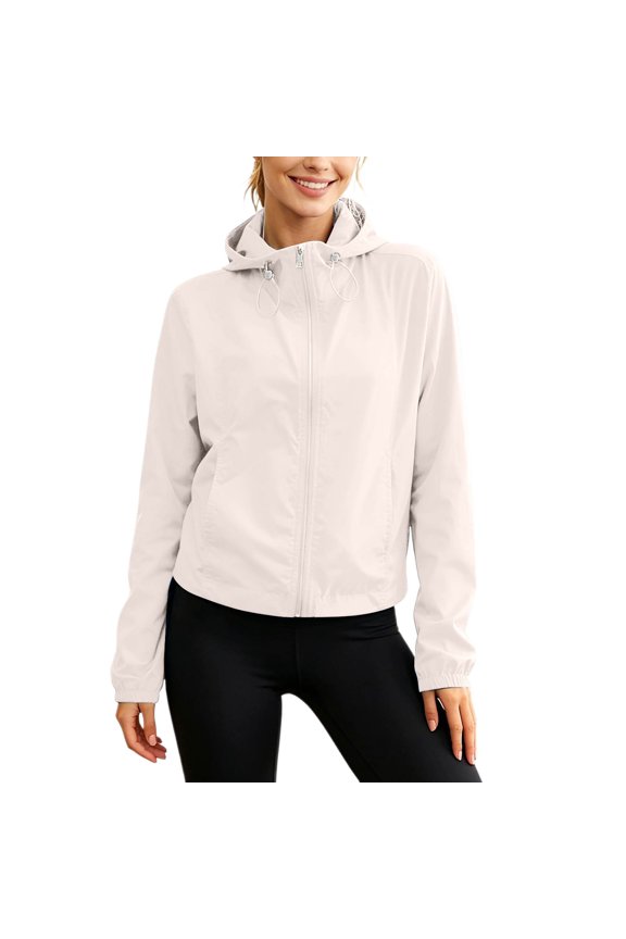 Women Cropped Lightweight Hooded Windbreaker Jacket, Packable Breathable Full Zip Sun Protection Outerwear for Spring Summer Outdoor Daily (Pink/S)