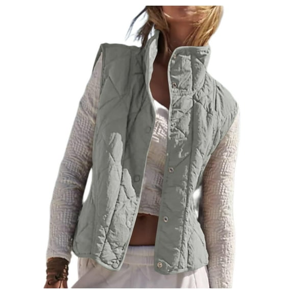 Women Cropped Lightweight Jacket Sleeveless Button Down Puffer Vest