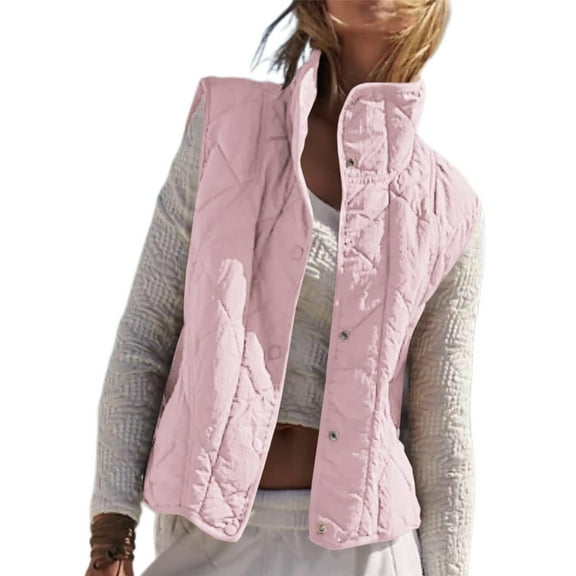 Women Cropped Lightweight Jacket Sleeveless Button Down Puffer Vest