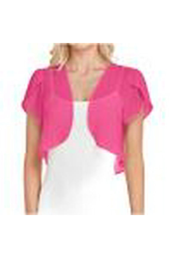 Women Cropped Open Front Shrug Cardigan Sheer Ruffle Trim Petal Sleeve Chiffon Bolero Jacket for Dress