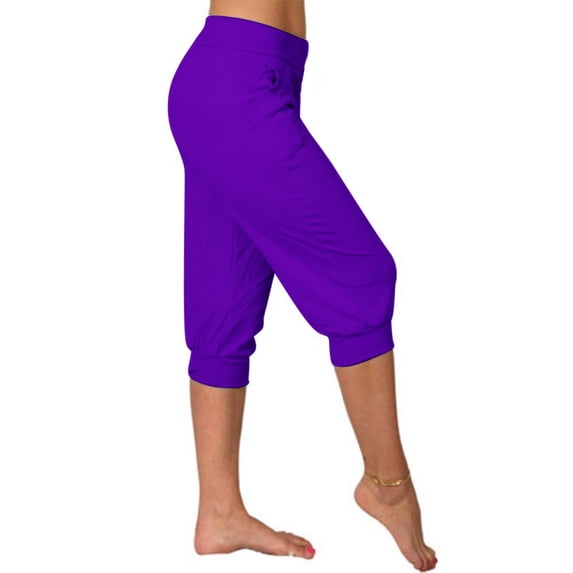 Women Cropped Pants Summer Loose Elastic Waist Outdoor Cuffed Pants Lightweight Breathable Capri Length Workout Sweatpants for Yoga Running Basketball