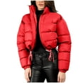 thumbnail image 1 of Women Cropped Puffer Jacket Long Sleeve Stand Collar Solid Color Quilted Jackets Winter Fashion Warm Padded Coat, 1 of 6