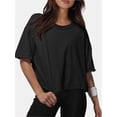 thumbnail image 1 of Women Cropped T-Shirts Drop Shoulder Round Neck Crop Tops Casual Summer Solid Color Basic Tees, 1 of 4