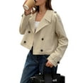 thumbnail image 1 of Women Cropped Trench Coat Casual Double Breasted Short Jacket Fall Fashion Outerwear with Belt Khaki S, 1 of 7