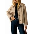 thumbnail image 1 of Women Cropped Trench Coat Light-Weight Single Jacket Fall Windbreaker Fashion Outerwear Khaki M, 1 of 8