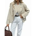 thumbnail image 1 of Women Cropped Trench Coat Oversized Double Breasted Lapel Long Sleeve Short Jacket Fashion Outerwear Khaki S, 1 of 7