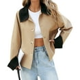 thumbnail image 1 of Women Cropped Trench Coat Single Breasted Jacket Fall Windbreaker Fashion Outerwear Khaki S, 1 of 9