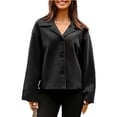 thumbnail image 1 of Women Cropped Trench Coat Wool Blend Pea Coat Short Jacket Casual Loose Long Sleeve Button Down Winter Outerwear Black S, 1 of 7