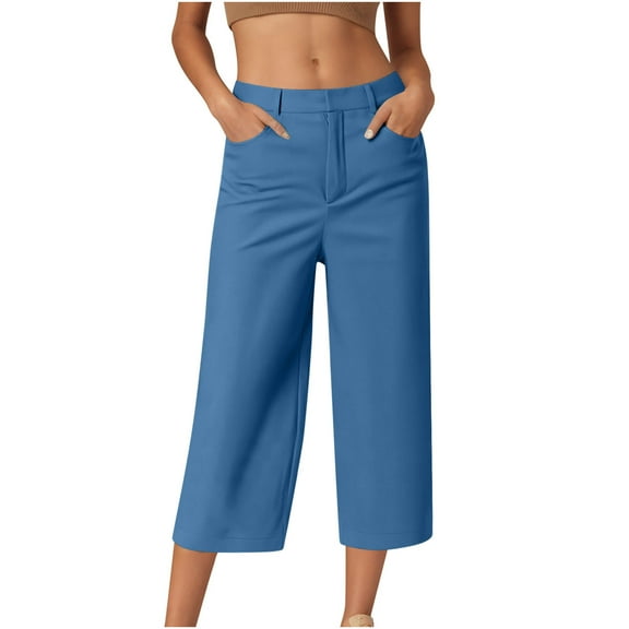 Women Cropped Trousers Cargo Summer Capri Joggers Ladies Pants 3/4 Length Sweatpants Outdoor Casual Hiking Trousers with Pockets Blue XXXL