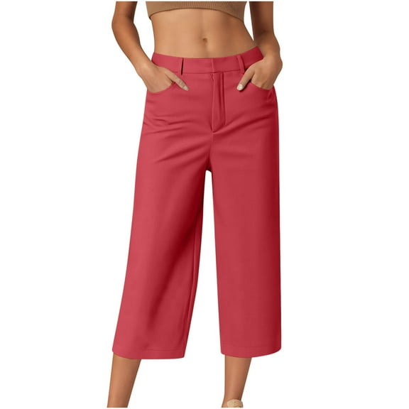 Women Cropped Trousers Cargo Summer Capri Joggers Ladies Pants 3/4 Length Sweatpants Outdoor Casual Hiking Trousers with Pockets Red XXXL
