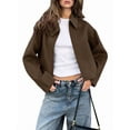 thumbnail image 1 of Women Cropped Wool Jacket Warm Winter Fleece Jacket Zip Up Short Pea Coats with Pockets Brown S, 1 of 9
