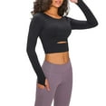 thumbnail image 1 of Women Cropped Workout Tops Cutout Thumb Hole Padded Long Sleeve Yoga Athletic Shirt Gym Activewear, 1 of 7